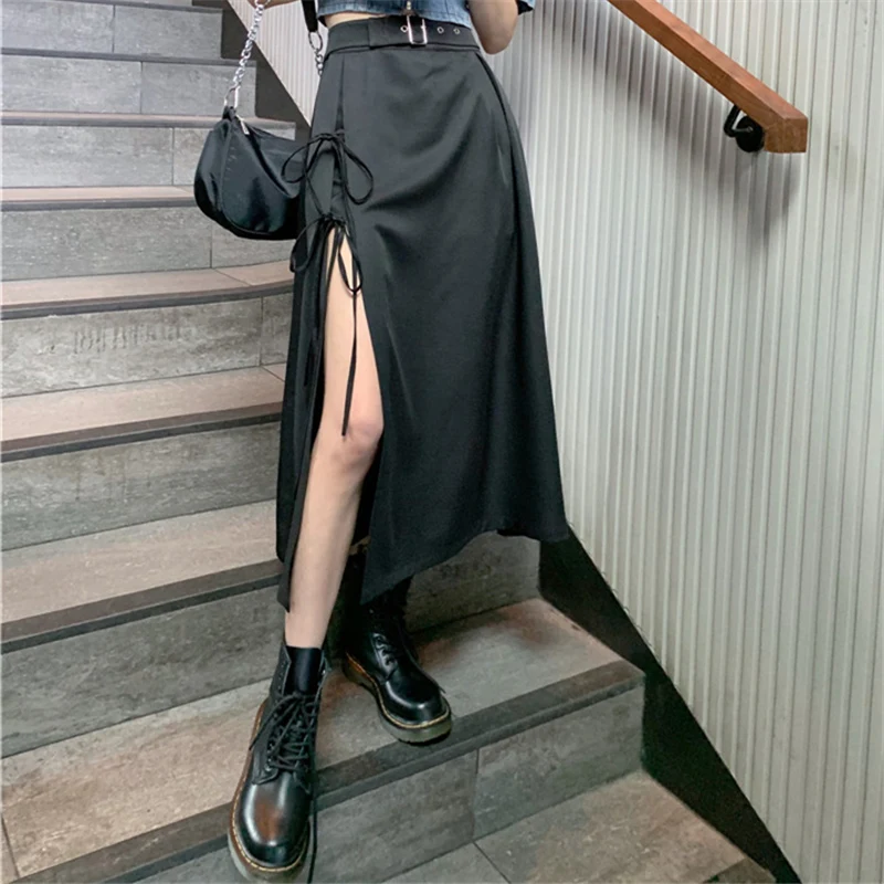 

French Retro Fashion Two-Piece Set Female Hepburn Style Irregular Slit A- line Skirt Cropped Denim Top