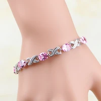 925 sterling silver jewelry mystic pink cubic zirconia chain link bracelet christmas gifts for women free gifts box