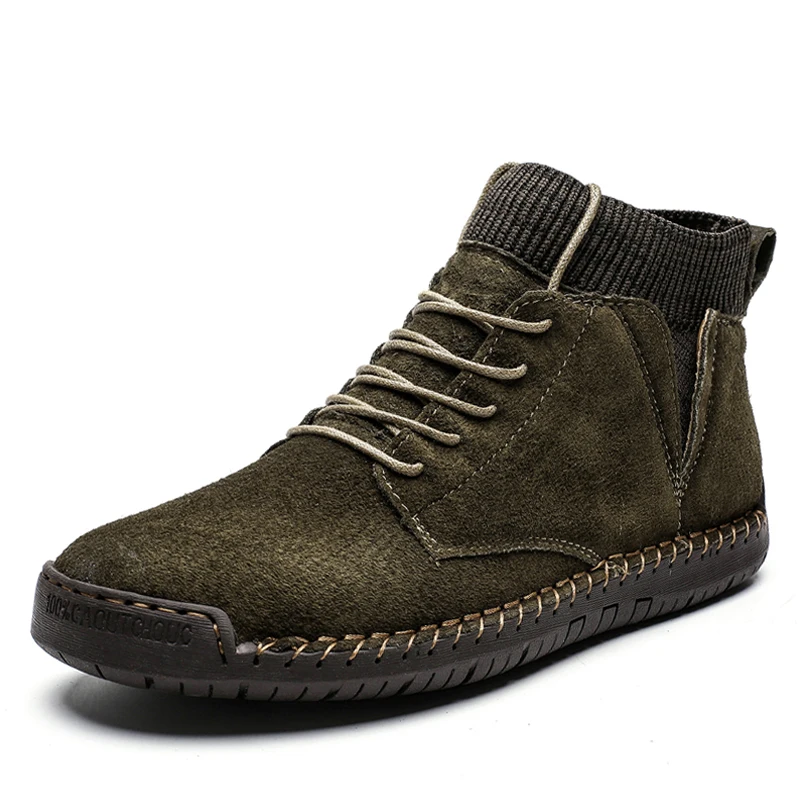 Мужские зимние ботинки JUNJARM теплые плюшевые мотоциклетные на шнуровке