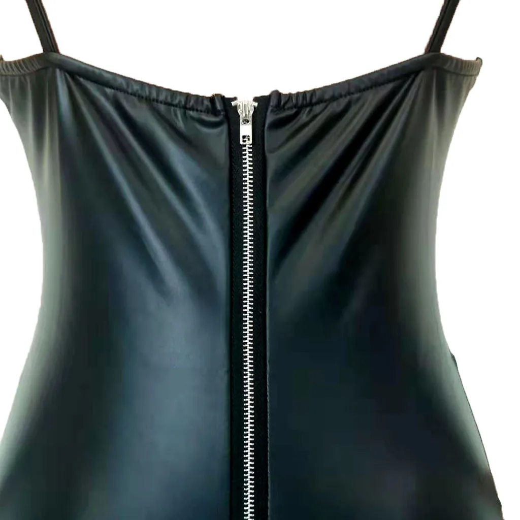 

Womail Women Jumpsuit V Neck PU Leather Bodycon Long Jumpsuit Playsuit Sleeveless Strap Romper Black Leotard Overall street Club