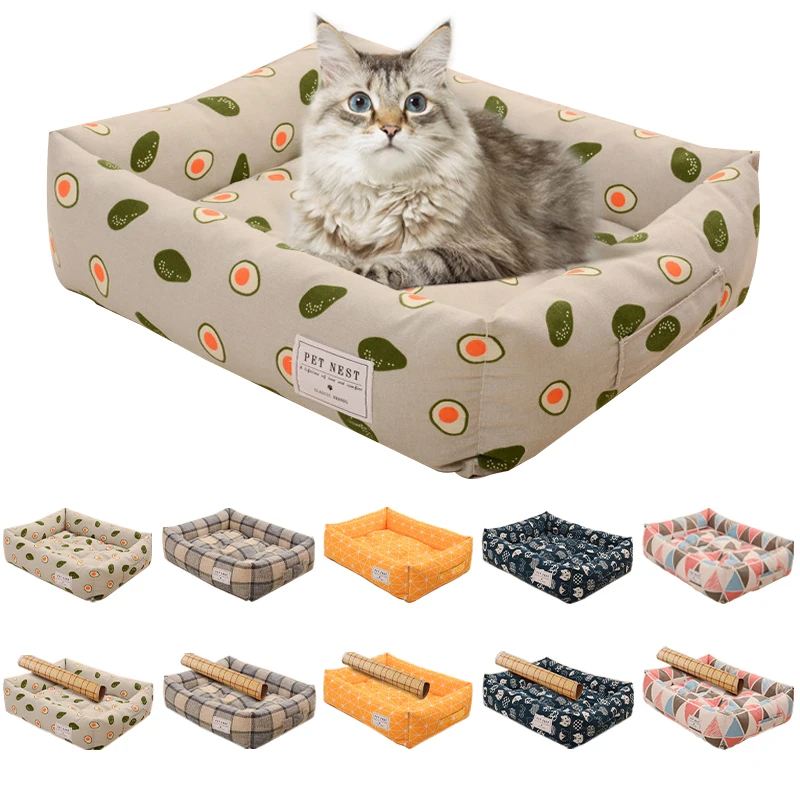 

Dog Bed Summer Cooling Pet Mat Ice Silk Pad Dog Sleeping Cushion Mats Cat Kennel Basket with Rattan Mat For Small Large Dog Cat