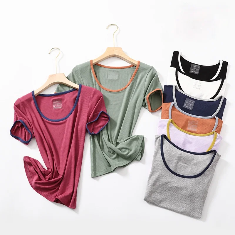 

Women Fashion Short-sleeved T-shirts 2021 New Style U-neck Loose Ice Silk Top