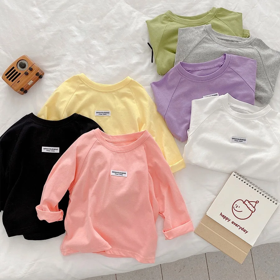 

Детская нижняя рубашка, топ для малышей, Новинка весна-осень 2022, футболка с длинным рукавом и буквенным принтом для девочек 0-6 лет, топ, свите...