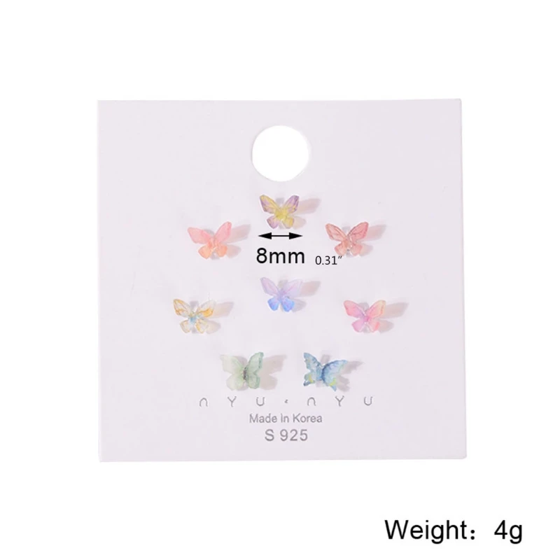 

68UA 8Pcs Acrylic 3D Butterfly Stud Earring Simple Colorful Fairy Butterflies Earring