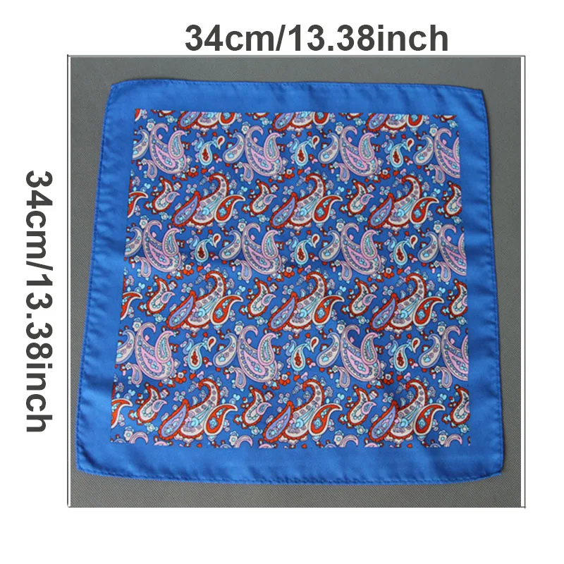 

Ricnais New Design 34cm*34cm Silk Pocket Square Business Fashion Paisley Red Blue Handkerchief Big Size For Man Wedding Gift