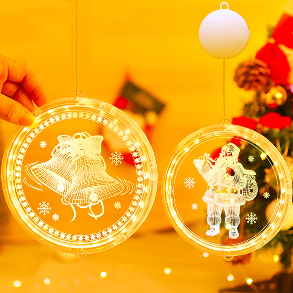 

Suction Cup Christmas Lights Window Wall Hanging Lights Bells Santa Claus Snowflake Night Light For Home Holiday New Year Decor