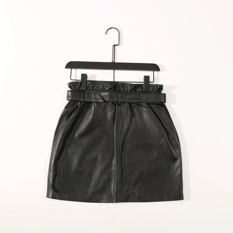 Женская юбка из натуральной овечьей кожи Весенняя тонкая с тонким ремнем на