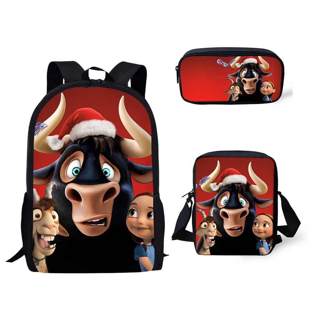 HALYUNASC 3PCs/Set Children's School Backpack Ferdinand Pattern School Bags Cartoon Anime Design Teenagers Book-Bags Set