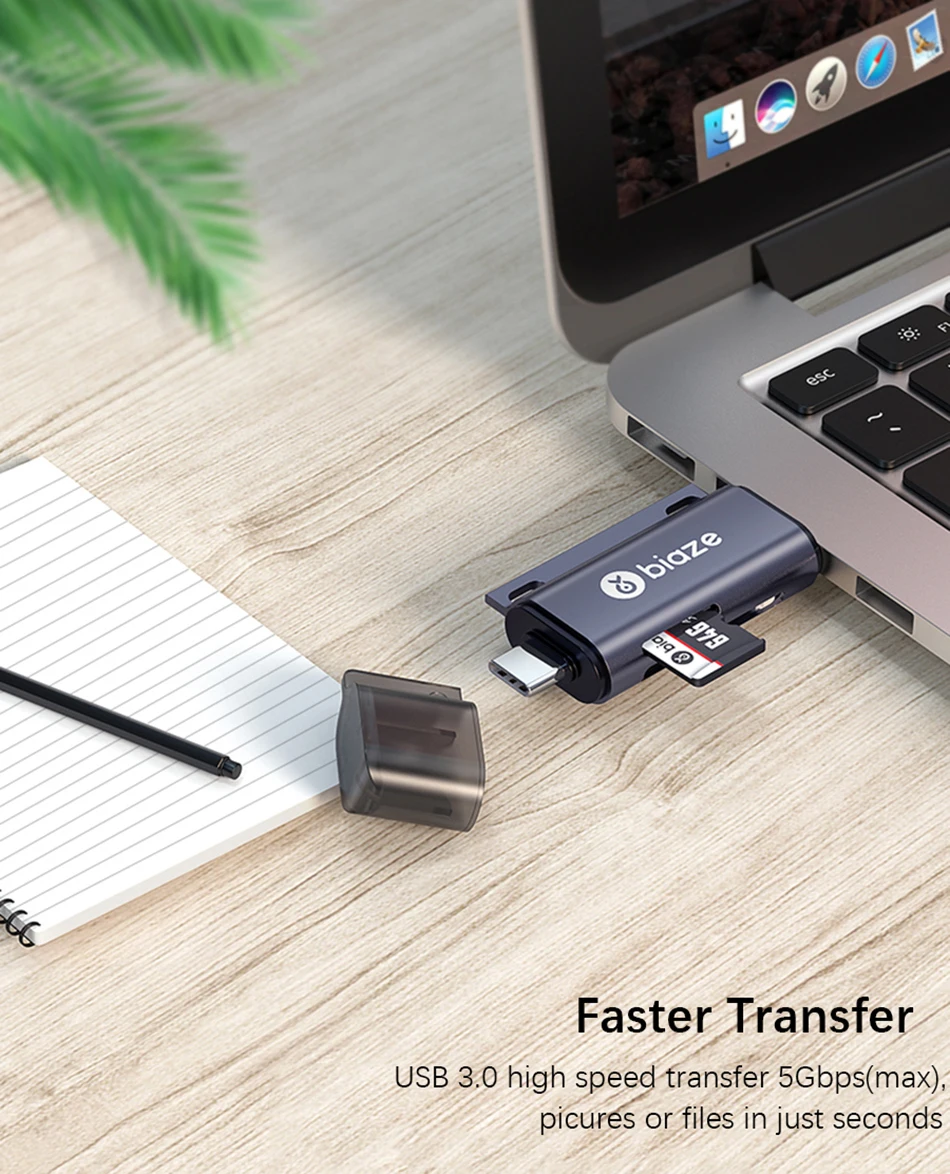 Biaze USB-C кард-ридер USB 2,0 Micro SD TF карты OTG карта памяти адаптер для ПК ноутбуков телефонов Тип C Micro USB SD кард-ридер