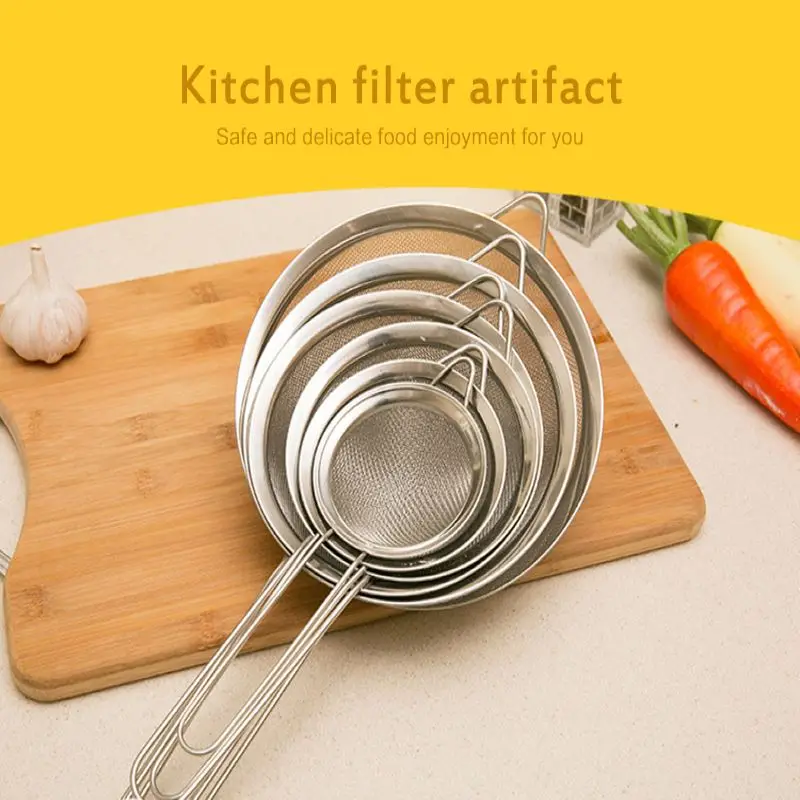 

Kitchen Colander Stainless Steel Wire Fine Mesh Sieve Long Handles Oil Strainer Sturdy Flour Colander Kitchen Tools Accessories