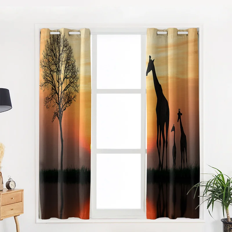 Africa Giraffe Sunrise Window Treatments Curtains Valance Room Large Living Bathroom Kitchen Bedroom Indoor | Дом и сад
