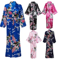 women long robe print flower peacock robe kimono bathrobe gown bride bridesmaid wedding robes plus size 4 6xl