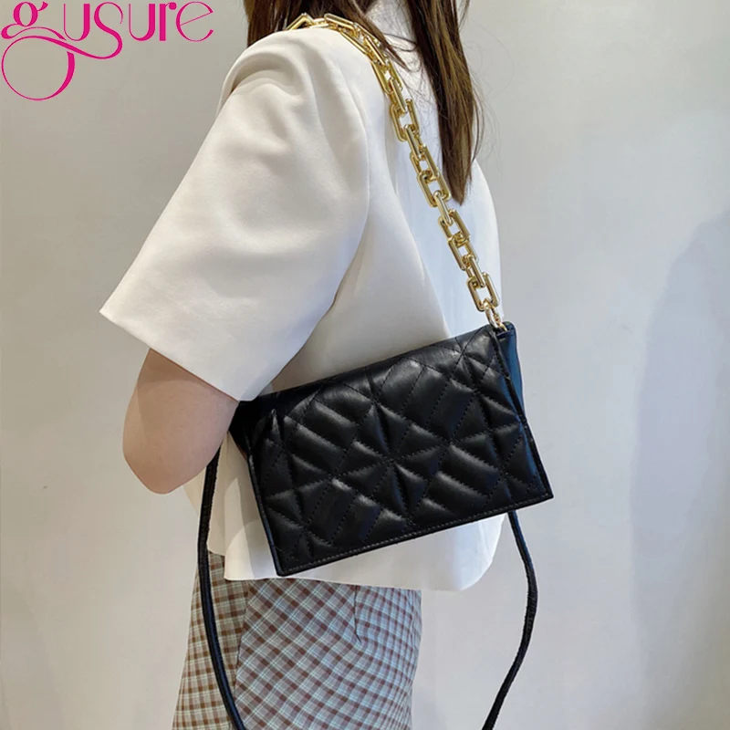 

Gusure Soft Pu Leather Shoulder Crossbody Bag Brand Design Casual Women Flap Handbag High Quality Chain Tote Purse for Women