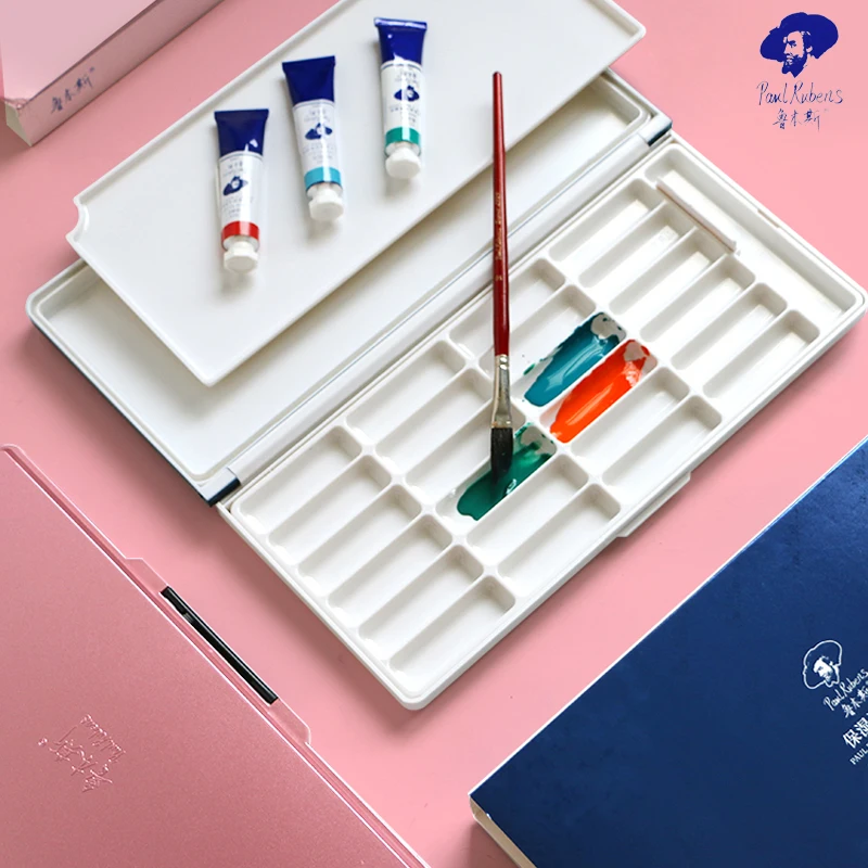 Paul Rubens 24 Grids Watercolor Paint Moisturizing Color Palette Professional Plastic Watercolor Palette for Art Supplies