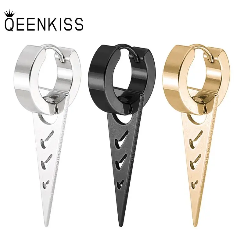 

QEENKISS EG8254 Fine Jewelry Wholesale Fashion Woman Man Birthday Wedding Gift Triangle Titanium Stainless Steel Hoop Earings1PC