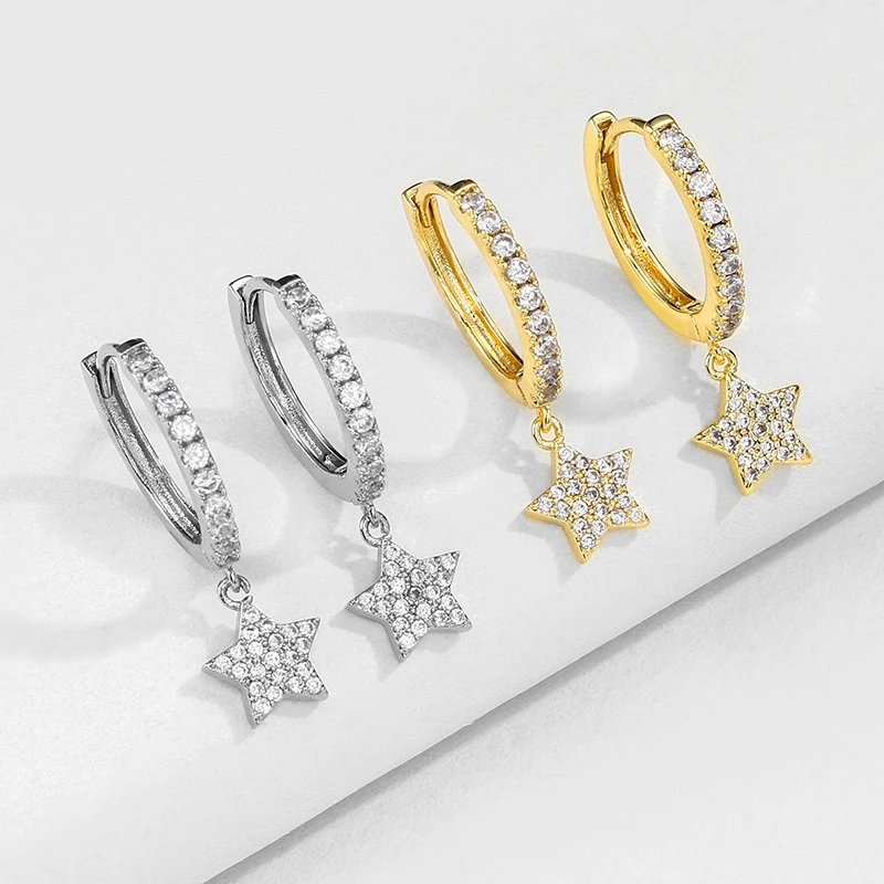 

MASA New Fashion High Quality Gold&Silver color Ladies Zircon Stars Dangle Earrings Luxury Simple All-match Jewelry Gift 2021