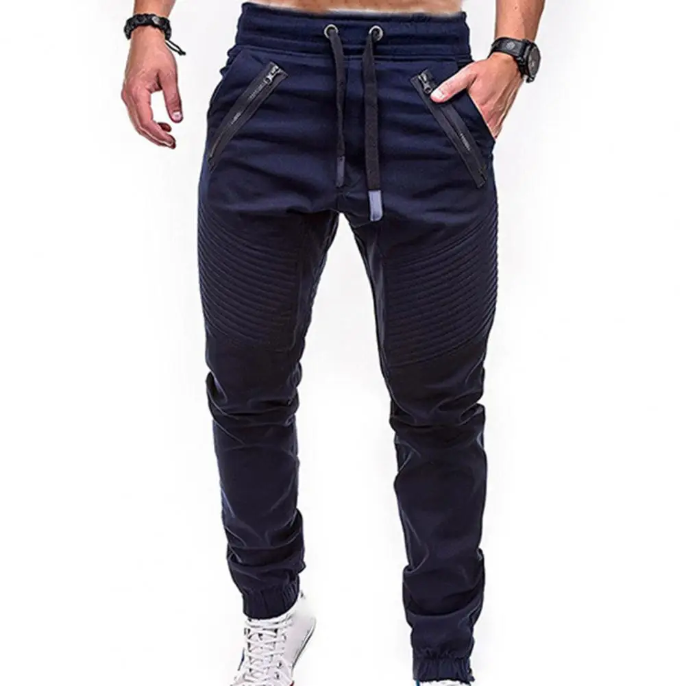 

HOT SALE Men's Sports Running Pants Joggers Fashion Drawstring Zip Strips Pockets Ankle Tied Long Pants Sports Trousers