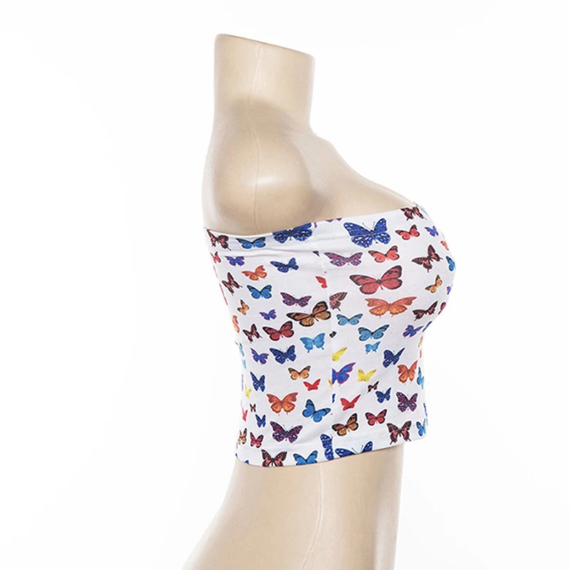 2020 летний женский топ с принтом бабочки Сексуальный Бюстгальтер бандо без