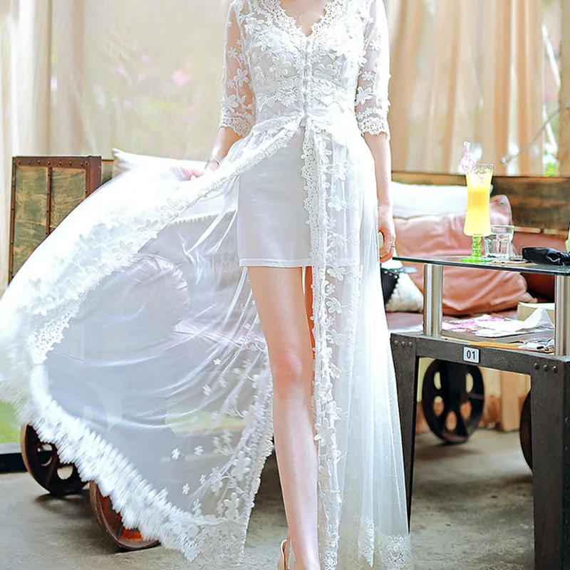 

Embroidered White Lace While C Women Long Dresses Spring England Style Ankle-Length Fairy Dresses Lady Girls V-neck Female Dress