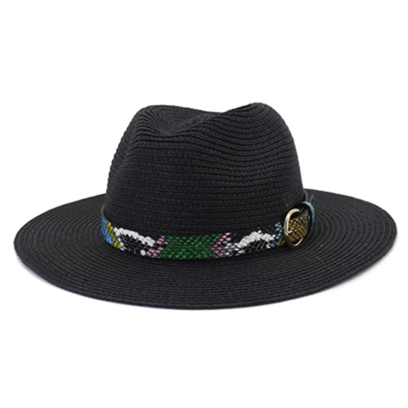 

straw hats men women solid wide brim belt band leopard khaki black sun hats summer spring classic formal casual women summer hat