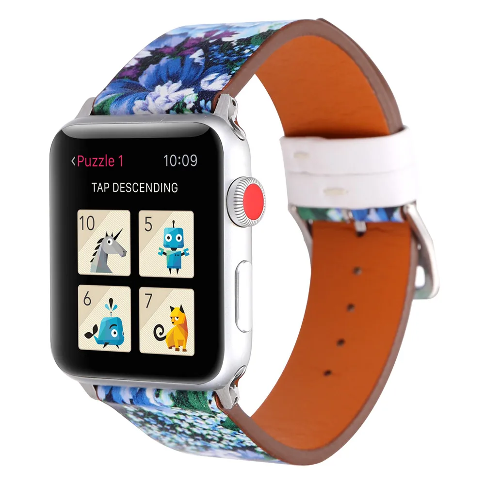 С цветочным принтом Кожаные Ремешки для наручных часов Apple Watch, версии 5/4/3/2/1 браслет полосы 44 мм 40 мм, 42 мм, 38 мм, версия для наручных часов iWatch, 4 аксессуары