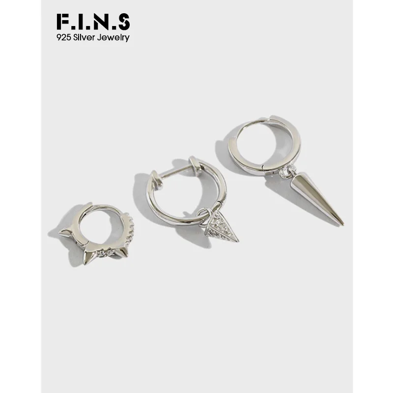 

F.I.N.S Korean S925 Sterling Silver Earrings INS 2020 Minimalist Zircon Rivet Ear Buckle Punk Stackable Spike Korean Jewelry