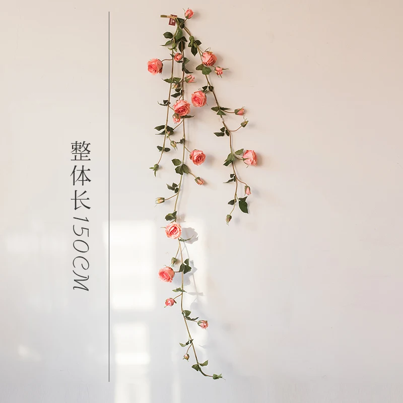 Искусственные цветы розы гирлянда из ротанга лоза с зелеными листьями для дома