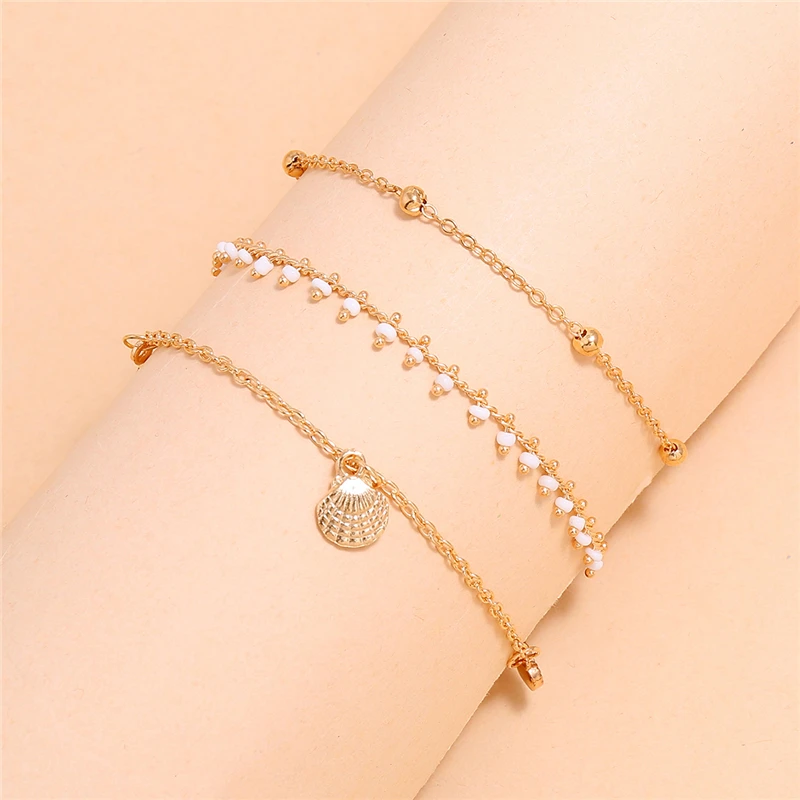 Women Ankle Shell Star Heart Pendant Chain Bracelet Bohe Charm Anklets For Ladies 3 Layered On Leg Foot Jewelry | Украшения и