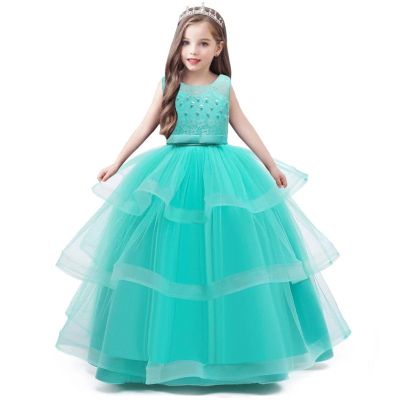 Girls Dress Kids Elegant Lace Sleeveless Party Princess Flower Girl Wedding Baby Clothes 8 9 10 11 13 14 Years | Детская одежда и