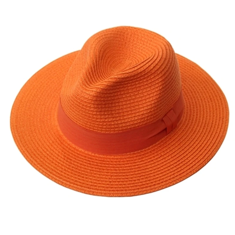 

Retro sun hat new seaside orange flat brim wide-brimmed hat women summer sunshade beach hat sunscreen holiday sun hat