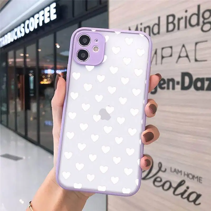 

love Phone Case matte transparent For purple iPhone 7 8 x xs xr 11 12 pro plus max mini Clear Funda