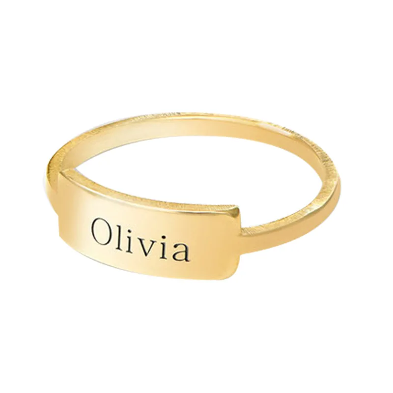 

Personalized Letter Ring Customized Lettering Silver Gold Color Rings Fashion Simple Custom Name Rectangle Jewelry Couple Gifts