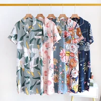summer short sleeve nightgown for women pajamas cotton nightshirt soft viscose long sleep dress female korean floral nightdress
