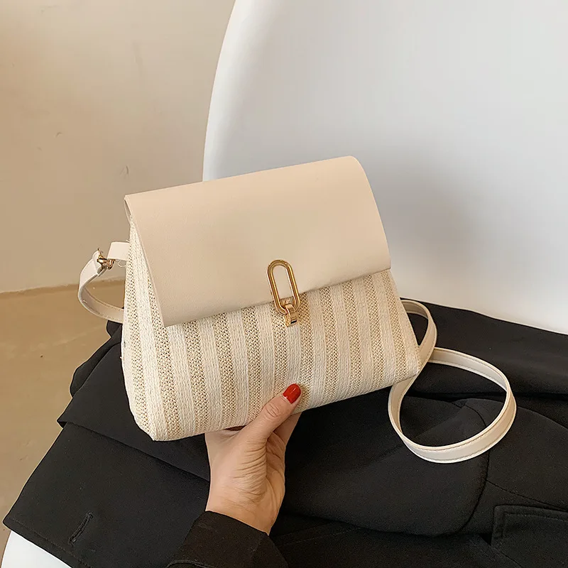 

Summer handbags 2021 new straw woven handbags retro fashion simple shoulder bag stitching western style woven small square bag