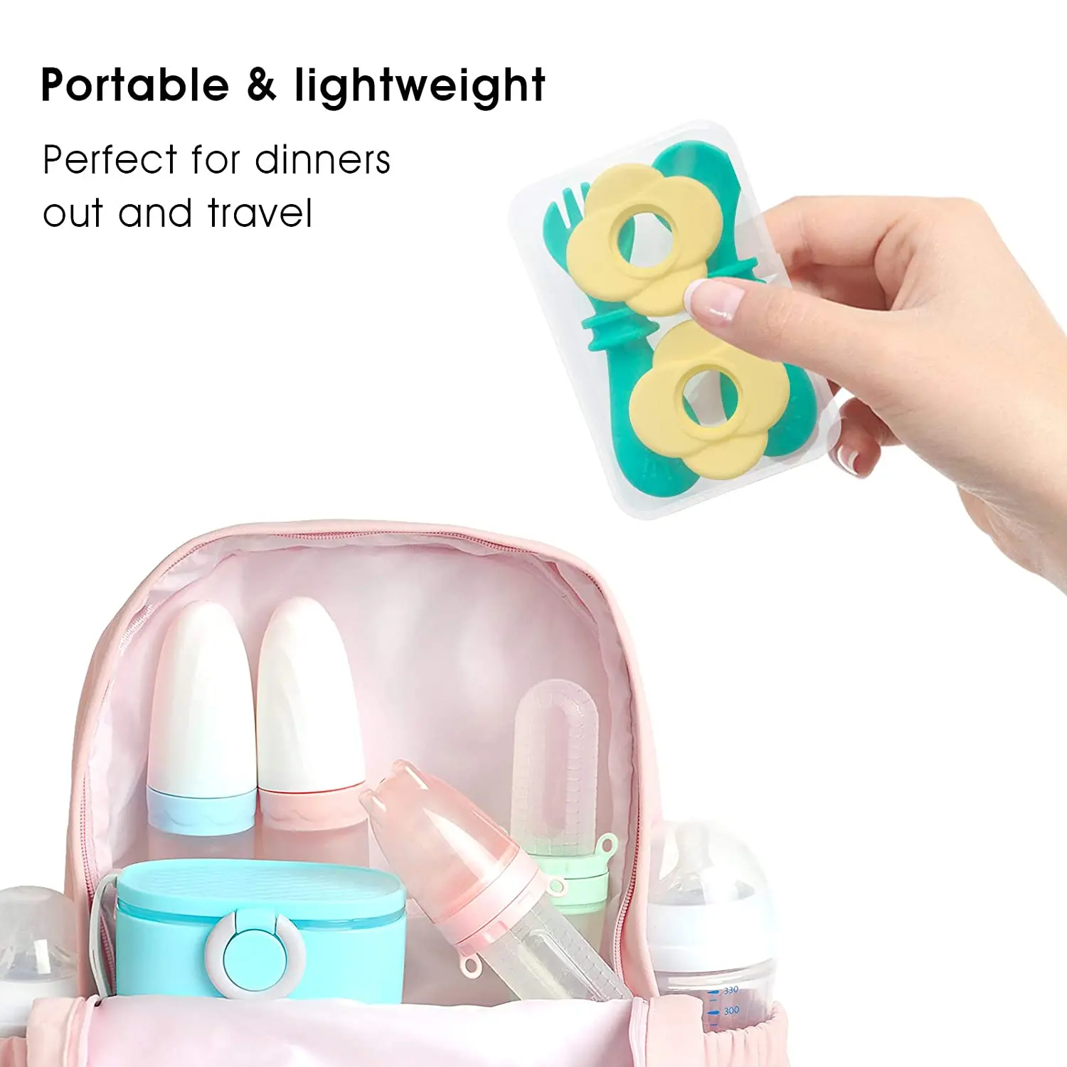 2 Sets Baby Utensils Soft Spoon Fork For Toddlers with Travel case Silicone for Self Feeding Kids Children Tableware |