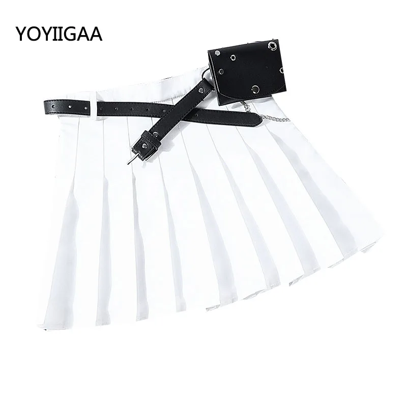 Summer Women Skirts Solid Pleated Mini Skirt Casual High Waist Ladies Sashes with Pocket Fashion A-line Sexy | Женская одежда