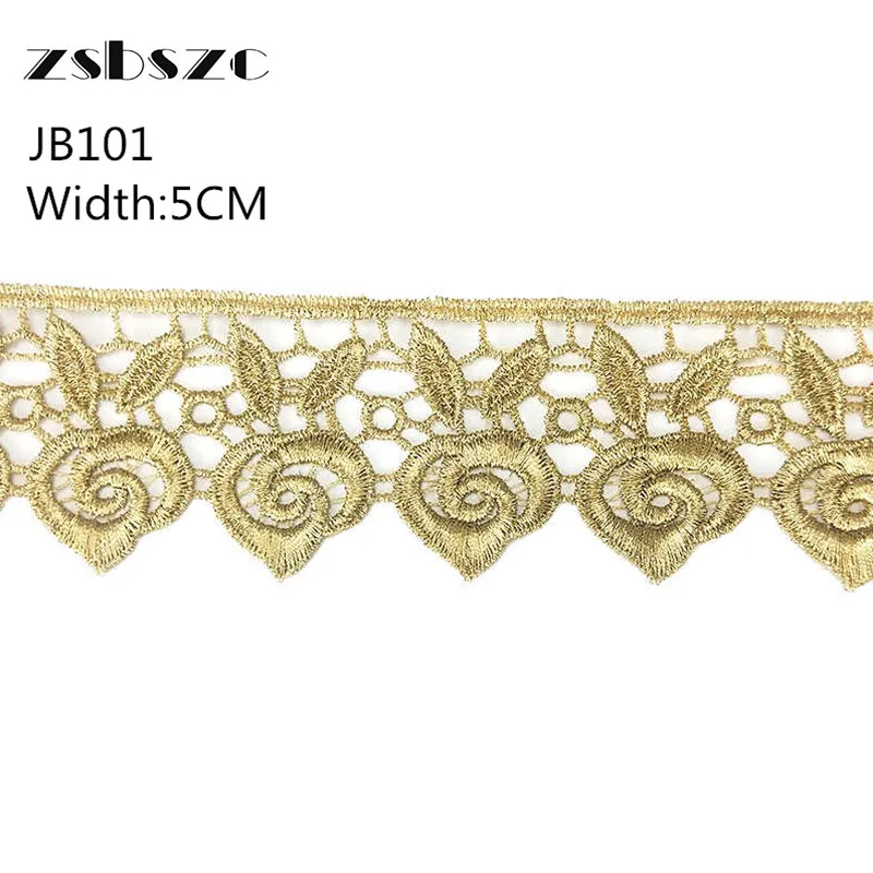 

5 см ширина 5 ярдов Цветочная Золотая кружевная вышивка ткань для свадебных платьев Швейные аксессуары аппликация ремесла