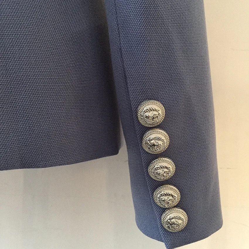 

New European and American blockbuster women s wear double breasted silver metal lion head button thick suit jacket