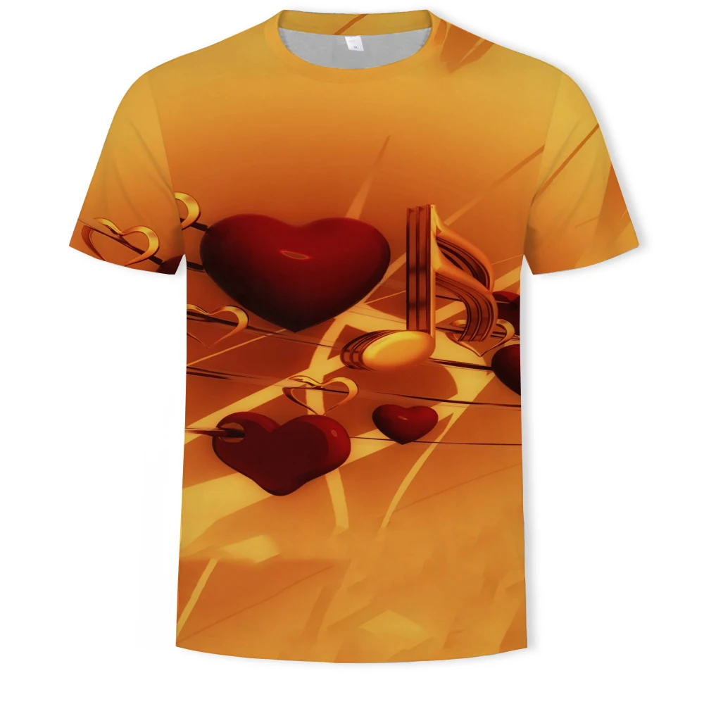 

2021 Summer Youth Men's and Women's Short Sleeve Tops 3D Printing Music Notes Band Guitar Fashion T-shirt Men's Oversized T-shir