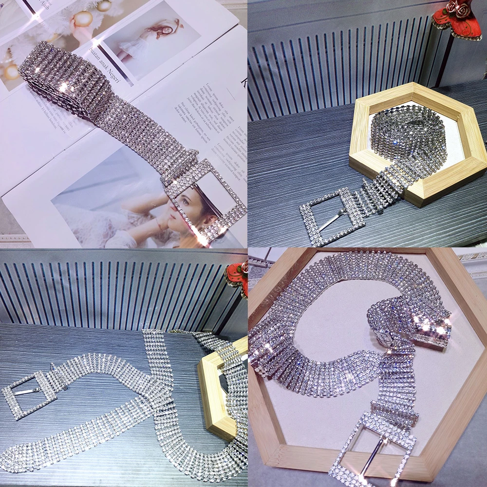 Роскошный блестящий женский ремень стразы модный серебряный золотой с