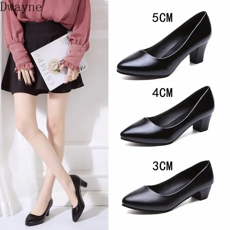 

Office Womens Shoes Work Shoes OL High-heel Leather Shoes Black Formal Wear Etiquette Single Shoes Pumps Square Heel High Heels