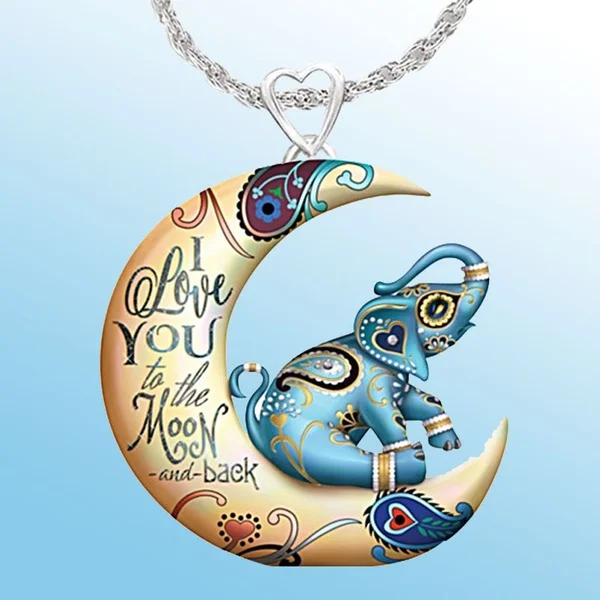 

Crescent Universe Elephant Pendant Necklace Moon Necklace "l Love You To The Moon and Back" Lovely Girl Necklace