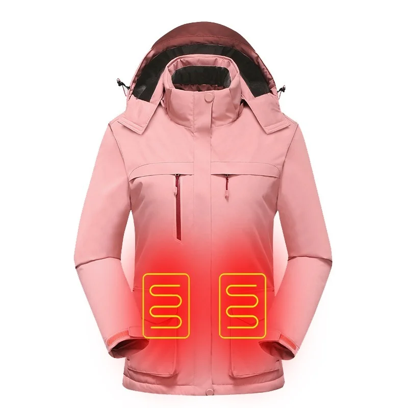 Helisopus Women's Winter USB Heated Jacket 3-speed Temperature Adjustable Fleece Outdoor Windproof Waterproof Thermal Jacket