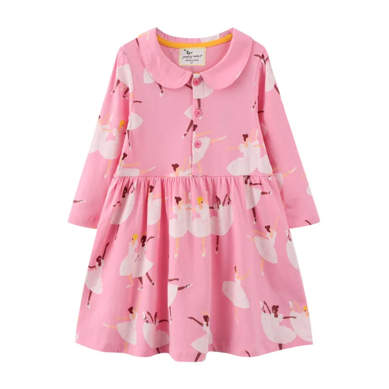 

Jumping Meters New Arrival Autumn Spring Princess Girls Dresses Collar Dancing Girls Print Fashion Kids Costume Frocks Dress