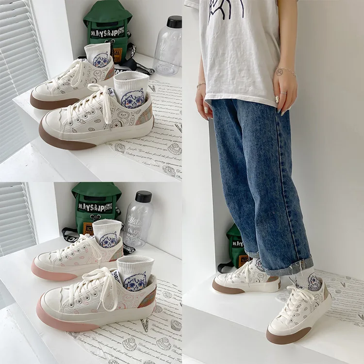 

Женские спортивные кроссовки Kawaii Lolita, модная повседневная обувь на плоской подошве, симпатичная Вулканизированная Весенняя теннисная обув...