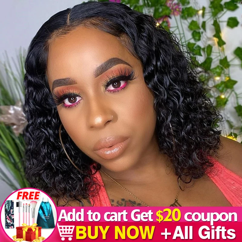 Короткие вьющиеся парики боб парик на сетке спереди 13x4 из человеческих волос