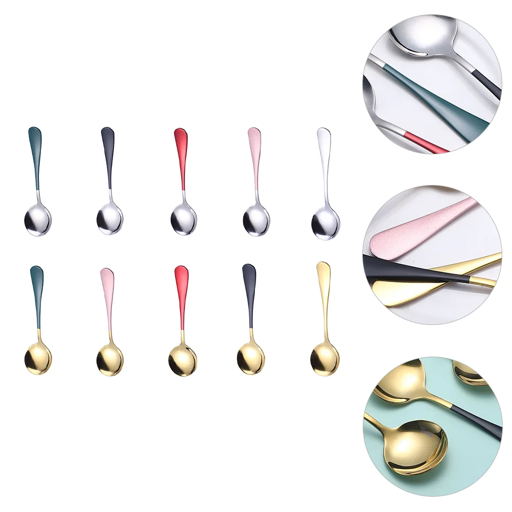 

10Pcs Stainless Steel Stirring Spoon Tableware Spoon Coffee Spoons Dessert Spoon