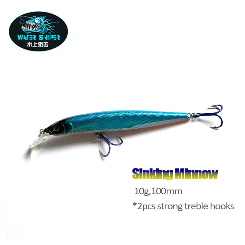 

WATER SNIPER Sinking Minnow 10g 100mm Fishing Lure HT100 Wobbler Crankbait Plastic Baits For Long Casting Pike Bass