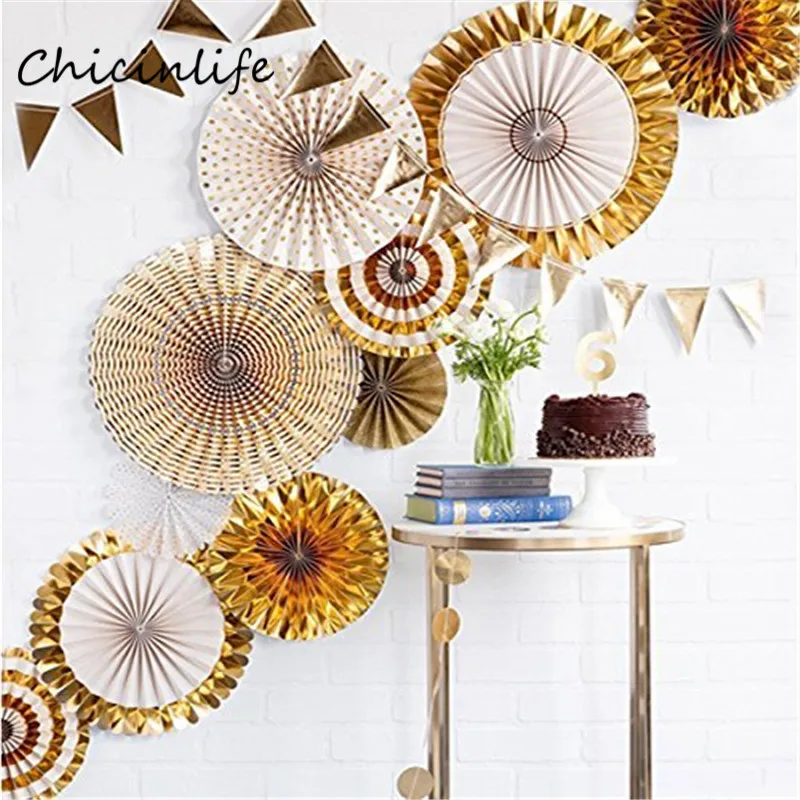 8 шт. Золотой бумажный веер в виде цветка Свадебные украшения на день рождения