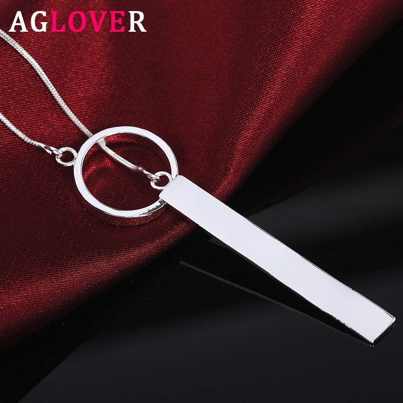 

AGLOVER 925 Sterling Silver 18 Inches Snake Chain Square Pendant Necklace For Woman Fashion Charm Wedding Party Jewelry Gift